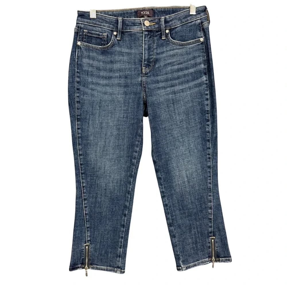 NYDJ Jeans‎ Womens 4 Blue Marcel Straight Crop Medium Wash Lift Tuck Ankle Zip